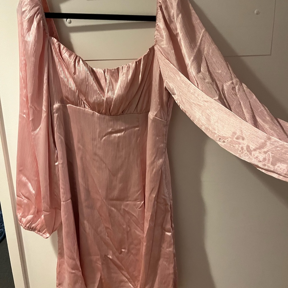 ASTR the label long sleeve baby pink satin mini dress